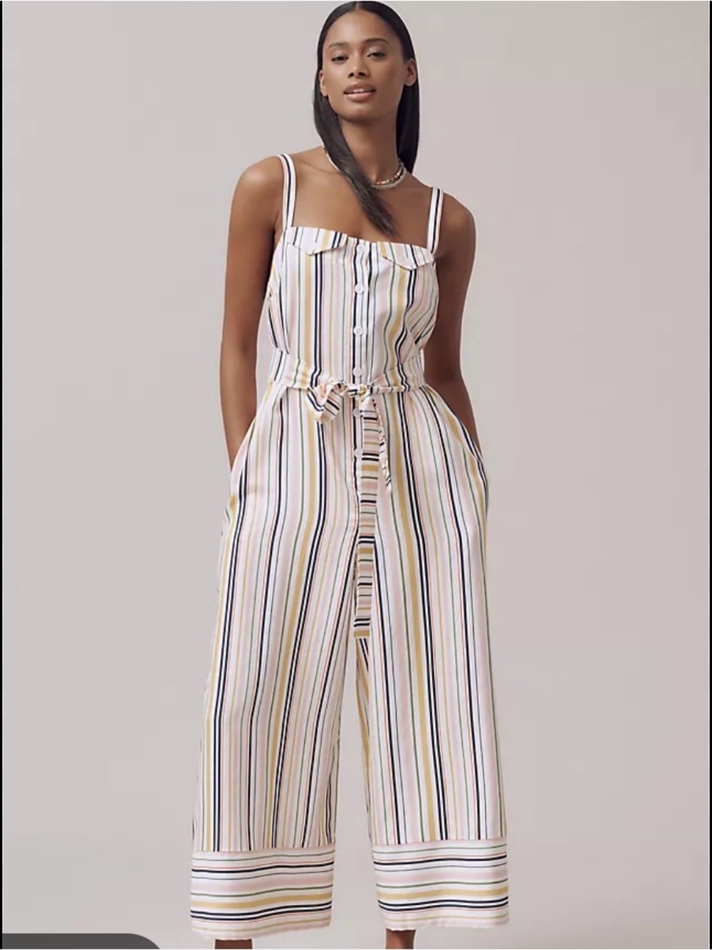 Anthropologie Maeve White Multi-Stripe Wide-Leg Jumpsuit